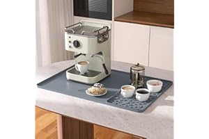 SOQKEEN Silicone Coffee Mat, 24''x16'' Coffee Machine Mat with Detachable Dish Drying Mat for Kitchen Counter, Large Silicone Coffee Bar Accessories Fit Under Coffee Pot Espresso Machine Dish Rack