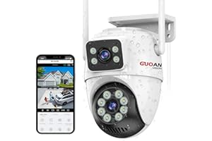 GUOANVISION Security Camera Outdoor, 6MP Dual Lens CCTV Camera,IP66 Waterproof PTZ Home Security Outdoor Camera, 2.4G WiFi Wired Camera Auto Tracking,Motion Detection,Color Night Vision, 2 Ways Talk, SD/Cloud