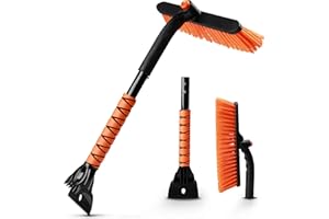 EcoNour 27" 3 in 1 Snow Brush with Ice Scrapers for Car Windshield & Window - 360° Aluminum Snow Cleaner for Car with Foam Grip, Car Snow Removal Tools, Winter Accessories
