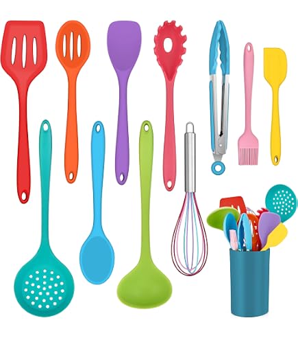 Posate Cucina Sostenibili Set Utensili Da Cucina Feyiubmen - 14 Pezzi In Silicone E Legno - Lavabile In Lavastoviglie Utensili Lavabili - 7