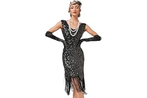 Viloree Vestiti Anni 20 Donna con Paillettes e Frange in Rilievo 1920s Abito Vestito Gatsby Donna Anni 20 Vestito Charleston