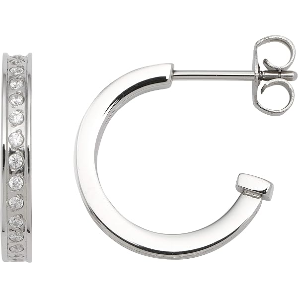 Jewels by Leonardo, orecchini Elisabetta, 1 paio di orecchini a cerchio in acciaio inox color argento, forma scanalata trasparente in ovale lungo a tre quarti • Gioielli regalo per donne • 024890