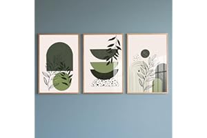 PWAAHDC Sage Green Canvas Wall Art - Set of 3 Boho Abstract Geometric Posters & Prints, Pictures for Living Room, Bedroom, Hallway and Stairs, Home Decor(Unframed A2)
