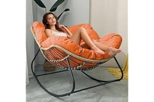 BYGSBKDP Oversize Rocking Chair for Adults, Comfy Ergonomic Wicker Papasan Chairs, Outdoor Egg Chair, with Soft Thick Cushio for Indoor, Grand, Patio, Living, Bedroom, Reading Room (Orange)