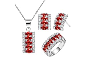 Uloveido Platinum Plated Oval Cut Cubic Zirconia 7 Stones Necklace Earrings and Ring Half Moon Party Jewellery Set T502