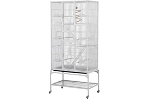 Yaheetech Gabbia Voliera per Uccelli Pappagalli Grande Inseparabili Calopsite in Metallo e Legno con Piedistallo Ruote Giocattolo Gabbia per Conigli Nani Criceti Gatti Bianca 77 x 46 x 175,5 cm
