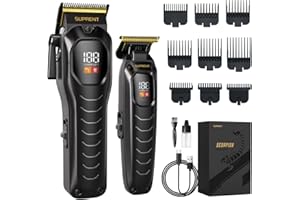 SUPRENT Tondeuse Cheveux Professionnelle, Tondeuse à Cheveux Sans Fil Pour Hommes, Kit de Coupe de Cheveux Avec Ecran LED, Tondeuse Rechargeable (Noir)