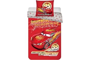 BRANDMAC Disney Cars Bettwäsche-Set für Juniorbett | Bettbezug 100x135 cm & Kissenbezug 40x60 cm, 100% Baumwolle | Weiche & atmungsaktive Kinderbettwäsche | Lightning McQueen Bettwäsche-Set für Kleinkinder