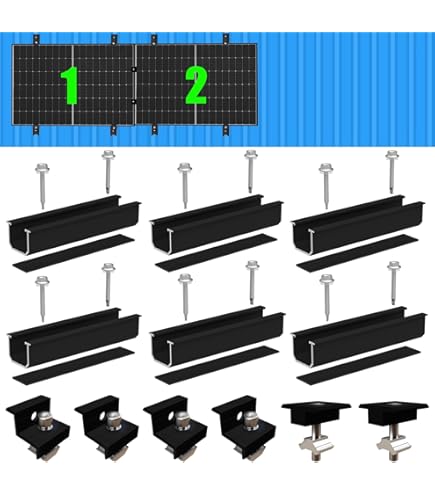 Sorlpv Solar Panel Mount For 4 X Modules, PV Mount Mounting Kit - 12 Cm Black Rail Adjustable Clamp For 30-35 Mm Thick Modules, Aluminium Solar - View #5