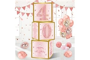 WAYFUN 40th Birthday Decoration Boxes for Women - 3pcs Pink Rose Gold 40th Birthday Balloons Boxes, 40 Year Old Happy Birth Party Supplies Table Decorations for Women Lady