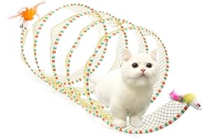 TAXIFANW Tunnel per Gatti，Tunnel pieghevole per gatti Giocattoli interattivi per gatti con Piume e Campanelli，per gatti, cani, conigli e piccoli animali (giallo)