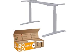 ‎BOHO OFFICE boho office® Höhenverstellbarer Schreibtisch Gestell - Elektrisch stufenlos, 2 Motoren ultraschnelle 80 mm/Sek, 3-Fach Teleskop, stabil, Memoryfunktion, Kollisionsschutz - Basic Line Silber