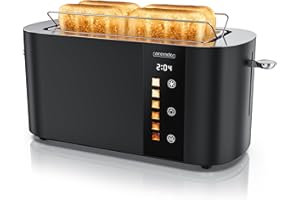 ARENDO Tostapane a 2 Lunghe Fessure per 4 Fette, 1500 W, Visualizzazione a colori dei livelli di doratura, Display con indicazione del tempo rimanente, Tasti touch, Scaldapasta viennese, Doratura da 1 a 6
