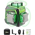 LasGoo Laser Level 3x360° Self Leveling, 3D Green Cross Line Laser for Construction and Picture Hanging, Rechargeable Battery, Remote Control, Magnetic Rotating Stand Included - LG-3Dx