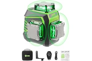 LasGoo Niveau Laser 3x360° Auto-nivelant, Laser à Lignes Croisées Vertes pour la Construction et l'Accrochage de Photos, Batterie Rechargeable, Télécommande, Support Rotatif Magnétique Inclus - LG-3Dx