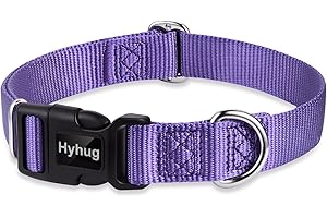 Hyhug Design Classic Basic Dog Collar, Solid Color Nylon, Safety Quick Release Buckle, Hole for Hanging Dog ID Tag (Medium, Ultra Violet)
