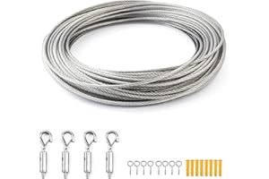 TXErfolg Wire Rope Lattice Set 10M Stainless Steel Wire Rope with Length Adjustable Hook Coated 2mm Coated 7X7 Stainless Steel Rope as Tent Rope Clothesline Climbing Plant Rope Curtain Rope Shower