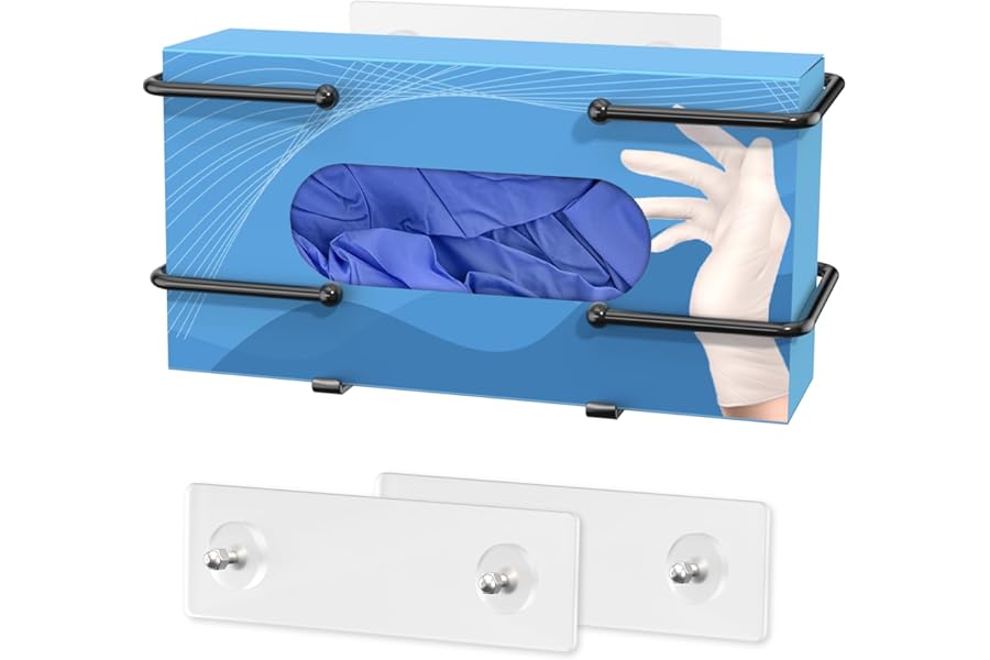 Glove Box Holder, Adhesive Wall-Mounted Metal Dispenser, Tool-Free Organizer for Rubber Latex Gloves, Facial Tissue and Storage, Black