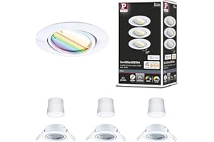 ‎PAULMANN Paulmann 92466 LED Einbauleuchte Base Smart Home Zigbee Basisset schwenkbar rund 230V 3x4,9W 3x420lm dimmbar 90mm Weiß Metall RGBW+