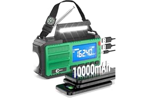 Esky 10000 mAh Radio Manovella, AM/FM/NOAA Radio Portatile ad Energia Solare Può Ricaricare i Cellulari con Torcia, Lampada da Lettura, Bussola, Allarme SOS per Campeggio/Ourdoor/Emergenza
