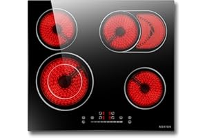 NOXTON Ceramic Hob, Built-in Electric Hobs 59 cm with Oval Zone for Grill Pan Slide Control,Up to 99minTimer,with Safe Lock Heat Indicator Auto Shut-off Black Glass