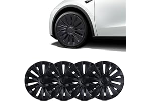 BASENOR 2024 Upgrade Wheel Cover for Tesla Model Y Hubcaps 19 Inch Wheel Hub Caps OEM Rim Protectors Replacement Cover Matte Black RHD, 4PCS