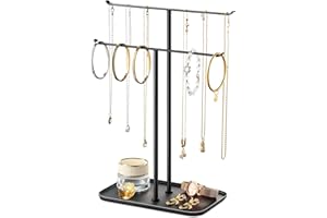 pickpiff Necklace Holder jewellery Stand Organizer for Necklaces and Bracelets, Metal Display Stand, Gift for Women, Ideal for Home, Bedroom, or Vanity, Black