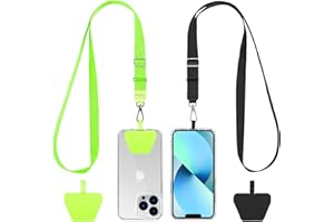 CACOE Uniwersalny łańcuszek na telefon komórkowy, 2 sztuki – 2 x regulowana smycz na klucze, 2 x trwała naszywka, smycz na telefon komórkowy, kompatybilna z większością smartfonów