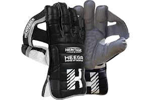 Heega Heritage Leather Cricket Wicket Keeping Gloves for Professional Players Durable Construction, High-Density Finger Protection, Ergonomic Design for Enhanced Flexibility and Comfort Black Men