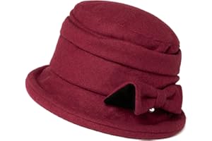 Fancet Ladies Wool Bucket Hat Winter 1920s Vintage Cloche Bowler Hat Fashionable Derby Church Hats for Women