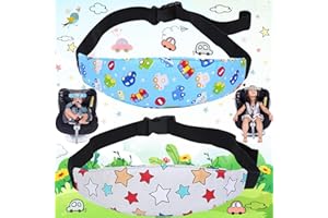 BENATON 2 Stück Einstellbare Kopfhalterung Kindersitz, Kinder Auto Kopfhalterung Hilfe Schlaf, Kinderwagen Kindersitz Befestigung, Cartoon-Muster aus Baumwolle, Für Säuglinge und Kleinkinder(Sterne, Autos)