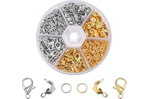 JEZIORO 460 Pcs Jewellery Making Supplies,Bracelet Clasps,Necklace Clay Beads,Jewelry Bead,Keychain Crimp Closures Lobster Earring,DIY Craft Repair Kit,Charms Beadable Bars Jump Rings Connector(Gold+Silver)