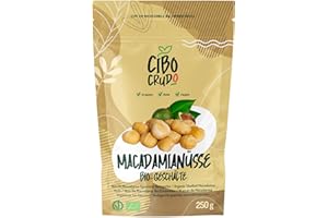 ‎CIBO CRUDO CRUDO BIOLOGICO VEGAN Bio Macadamianüsse Kerne - 250g. Macadamia Nüsse ohne Schale. Naturbelassen Roh und Ungesalzen. Reich an Mineralsalzen Ballaststoffen und Kohlenhydraten.