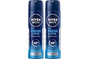 NIVEA MEN Antibacterial Deodorant Spray for Men, Fresh Active, 48H Active Protection, with Infini Fresh Formula, Long-Lasting Freshness, 2x150ml, Dual Pack