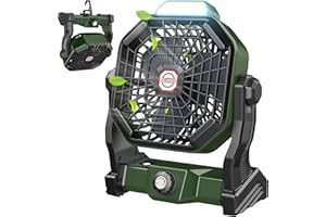 dovecina Leise Ventilator,Tragbar 10400mAh Akku Mini Ventilator 270° Rotieren Tischventilator LED Licht Outdoor Camping Ventilator mit Haken/USB-Aufladung für Büros,Schlafzimmer,Zelt,Camping Reisen