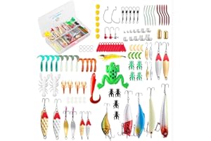 TUXIBIN 181 Piezas Señuelos de Pesca, Kits de Señuelos Pesca Accesorios,Cebos Artificiales Articulos de Pesca Incluido la Caja Tackle, Ganchos, Tijeras, Cebos, Popper, Grillos y más