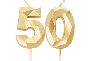 YAAVAAW 50th Birthday Candles, Gold Number 50 Happy Birthday Candles, Women Men Cake Topper Decorations for 50 Year Old Birthday Party Wedding Anniversary Celebration Supply Gold