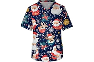 XYYYHTL Christmas Scrubs for Men Plus Size Mens Scrubs Christmas Nursing Uniforms Short Sleeve with Pockets V Neck Healthcare Uniform