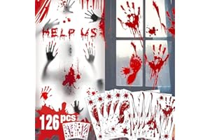 PIUCRTY Adesivi Halloween per Finestre Decorazioni Casa Interno Vetrofanie Halloween Addobbi Porta 126 Pezzi Stickers Finestra 8 Fogli Cose Vetrofania Vetri Decori Horror Allestimento Esterno