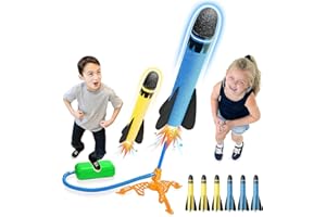 Livhome Toy Rocket Launcher for Kids with 6 Foam Rockets and Toy Air Rocket Launcher, Birthday Gift for Boys and Girls Ages 3 Years and Up, Garden Outdoor Games Stomp Toys