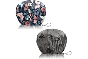 Deokke Lot de 2 Bonnets de douche,réglables élastiques double couche charlotte cheveux douche,réutilisables et esthétiques Mignon bonnet de douche femmes (Q12-Motif papillon)