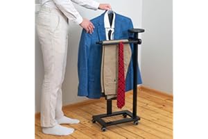 Tatkraft Baron – Valet de Nuit sur roulettes, Fabriquée en Italie, Valet de Chambre avec Cintre pour Veste, Plateau à Bijoux, 3 Portant pour Pantalon