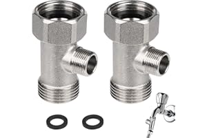 Menibeuty 2 Pcs Pure Copper Niquelado Válvula Desviadora de 3 Vias, Válvulas De Conector de Válvulas Desviadora Inodoro, 3-Way Válvula Conectora Vías T para Inodoro Baño Casa (EU3/8)