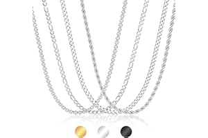 CASSIECA Męski łańcuszek ze stali nierdzewnej - 4 sztuki Figaro Kubański łańcuszek Rolo w kolorze czarnym złotym (46-61 cm) | Wytrzymały hipoalergiczny naszyjnik Biżuteria Prezent na Walentynki