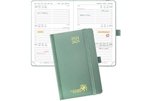 POPRUN Mały Kalendarz 2024 2025 A6 Tygodniowy Książkowy 16 x 10,5 cm, 17 Miesięcy od Sierp 2024 r. do Grud 2025 r, 1 Tydzień 2 Strony, Papier z Certyfikatem FSC® 80 GSM - Zielony Midnight