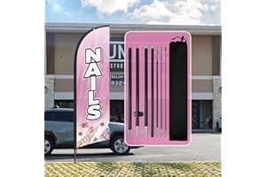 QSUM Nails Feather Flag,8FT Nails Advertising Swooper Flag with Pole Kit, Ground Spike,Nails Signs for Businesses and Storefronts