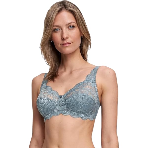 SUSA Women's Wire Free Bra 7814 - Cool Grey, 48F, Lace Cups With Cotton Lining