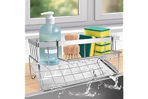 ReleyWell Portaoggetti per lavello, Portaoggetti per scolapiatti, Portaspugna in acciaio inox, Organizzatori per la pulizia della cucina e del bagno (con 2 portaspugne)