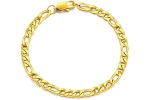 AFSTALR Bracelets Gourmette Homme Argent/Or Figaro 1+3 Chaîne Bracelet Homme Acier Largeur 6mm/9mm,Longueur 19mm/21mm