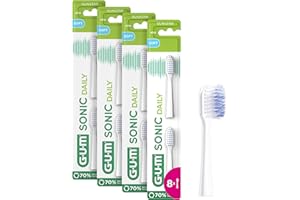 GUM Sonic Daily - Cabezales de repuesto para cepillo de dientes sónico GUM Sonic Daily/cerdas suaves y microfinas para una limpieza suave y profunda cada día / 4 x 2 unidades (Blanco)